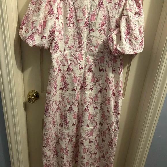 NWT Hyacinth House by Tuckernuck Woodland Wilma Midi Dress in a pink white L. - Picture 4 of 8